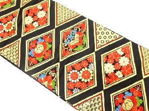 アンティーク　菱に菊・桐・牡丹模様織り出し袋帯（着用可）